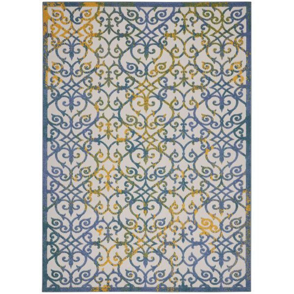Aloha Ivory and Blue Indoor/Outdoor Area Rug, image 2