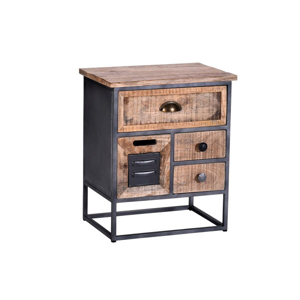 Layover Natural and Black Nightstand with Metal Base, image 1