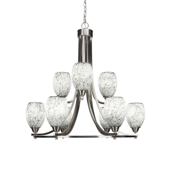 Paramount Brushed Nickel 30-Inch Nine-Light Chandelier with Black Fusion Glass Shade, image 1