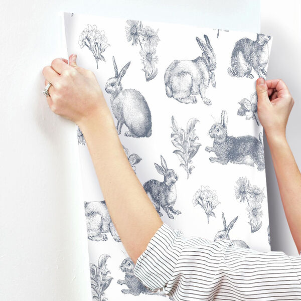 A Perfect World Navy Bunny Toile Wallpaper - SAMPLE SWATCH ONLY, image 3