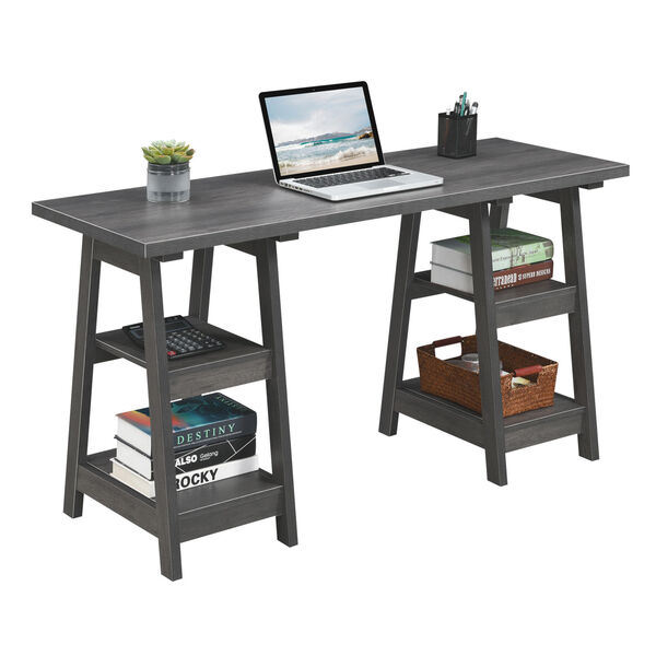 Designs2Go Charcoal Gray Double Trestle Desk, image 2
