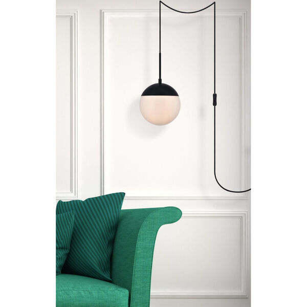 Eclipse Black and Frosted White Eight-Inch One-Light Plug-In Pendant, image 6