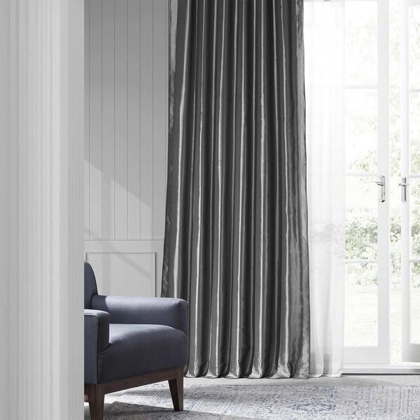 Graphite Faux Silk Taffeta Single Panel Curtain 50 x 120, image 2