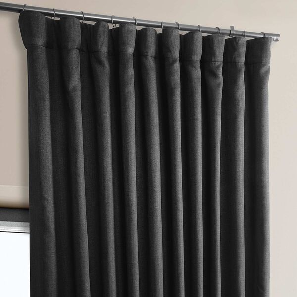 Essential Black Faux Linen Extra Wide Room Darkening Single Panel Curtain, image 3