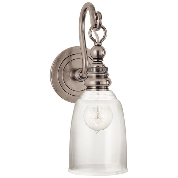 Boston Loop Arm Sconce in Antique Nickel with Clear Glass by Chapman and Myers, image 1