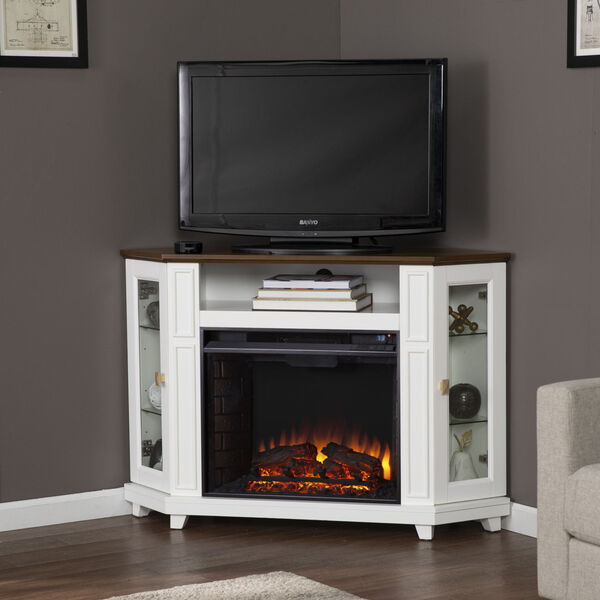 Dilvon White and brown Electric Fireplace with Media Storage, image 1