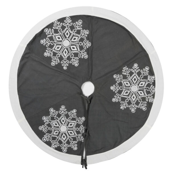 Winter Gray 60-Inch Tree Skirt with Festive Frost Grey Duckcloth, image 1