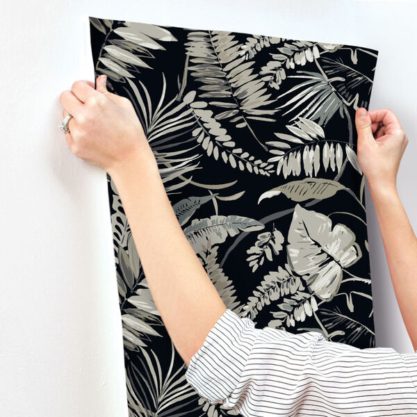 Tropics Black Tropical Toss Pre Pasted Wallpaper - SAMPLE SWATCH ONLY, image 3