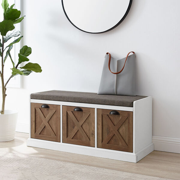 Willow Rustic Oak, Brushed White and Storm Grey Storage Bench with Three Drawers, image 3