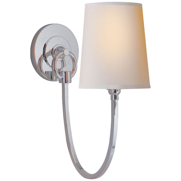 Reed Single Sconce in Polished Silver with Natural Paper Shade by Thomas O'Brien, image 1
