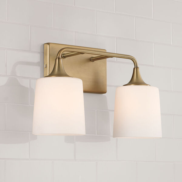 Presley Aged Brass Two-Light Bath Vanity with Soft White Glass, image 3