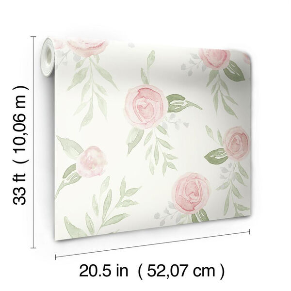Watercolor Roses Coral Wallpaper - SAMPLE SWATCH ONLY, image 2