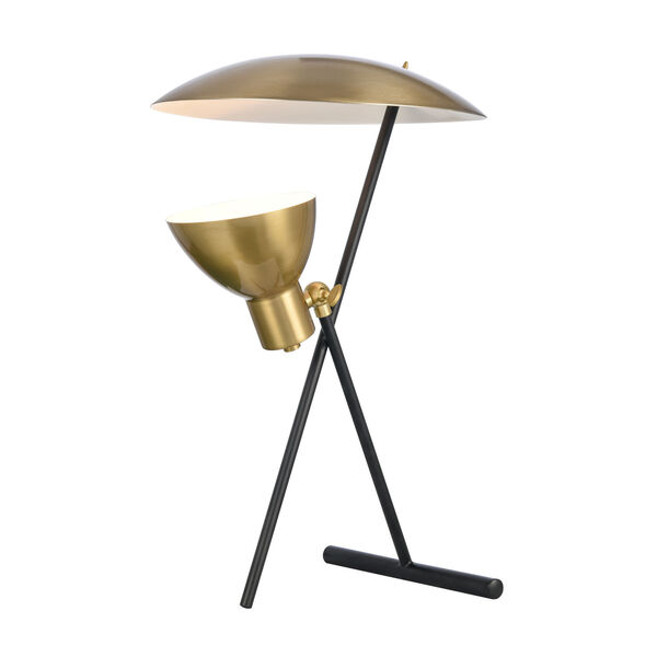 Wyman Square Satin Gold and Matte Black LED Desk Lamp, image 5