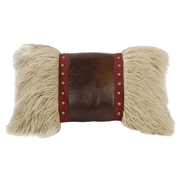 Ruidoso Mongolian Fur 12 x 19 In. Throw Pillow with Faux Leather, image 1