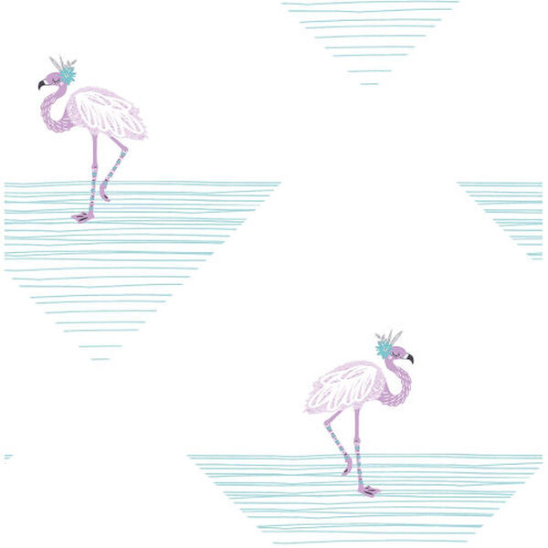 Day Dreamers Teal and Lilac Dancing Flamingo Unpasted Wallpaper, image 1