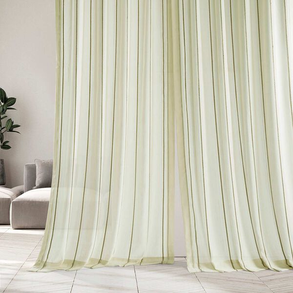 Aruba Gold Striped Linen Sheer Single Panel Curtain 50 x 108, image 2