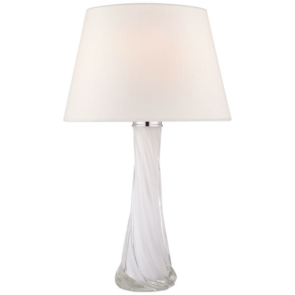Lourdes Large Table Lamp in White Glass with Linen Shade by Julie Neill, image 1