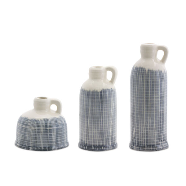 Blue and White Terra Cotta Jugs, Set of 3, image 1