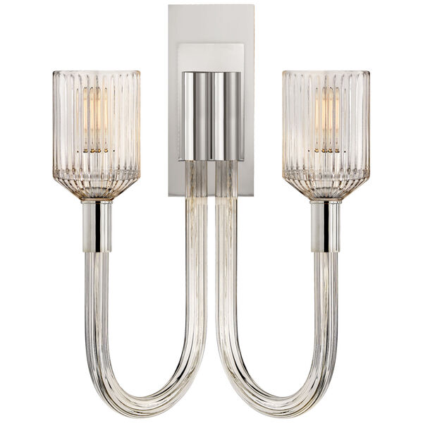 Reverie Double Sconce in Clear Ribbed Glass and Polished Nickel by Kelly Wearstler, image 1