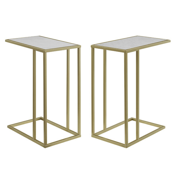 Faux White Marble and Gold C-Side Table with Metal Base, Set of Two, image 1