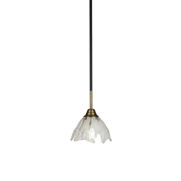 Paramount Matte Black and Brass Seven-Inch One-Light Mini Pendant with Italian Ice Shade, image 1