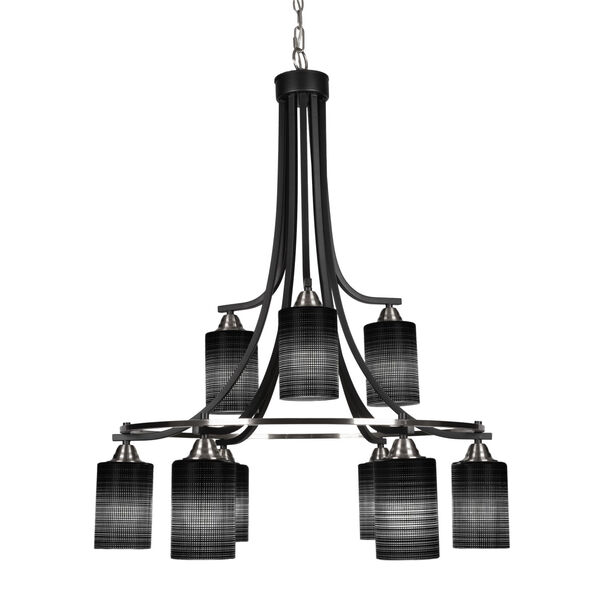Paramount Matte Black and Brushed Nickel Nine-Light 29-Inch Chandelier with Black Matric Glass, image 1