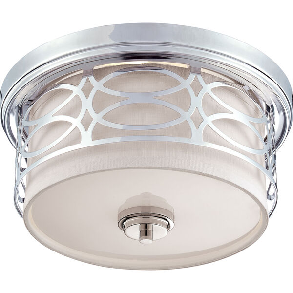 Isles Polished Nickel Two-Light Drum Flush Mount with Gray Fabric Shade, image 1