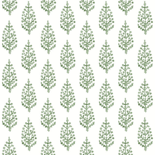 Simply Farmhouse Green and White Paisley On Calico Wallpaper, image 2