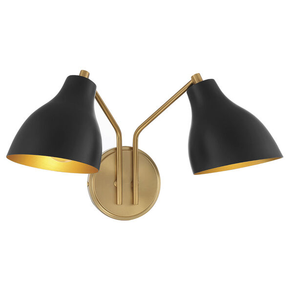 Chelsea Matte Black with Natural Brass 10-Inch Two-light Wall Sconce, image 3