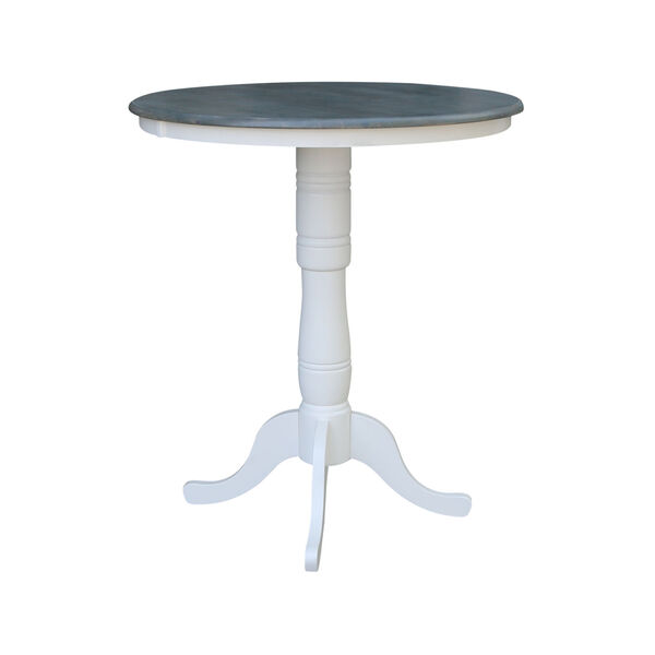 White and Heather Gray 36-Inch Width x 41-Inch Height Hardwood Round Top Bar Height Pedestal Table, image 2