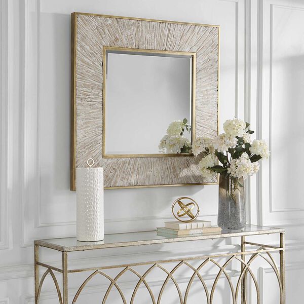 Wharton Aged Gold and WHitewashed 42 x 42-Inch Square Wall Mirror, image 1