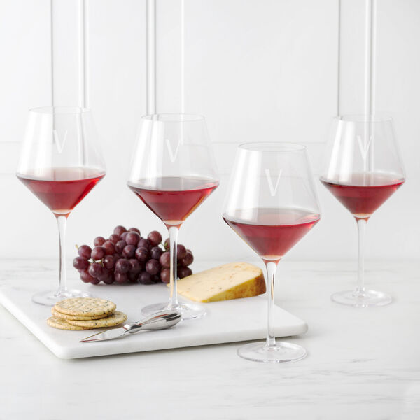 Personalized 23 oz. Red Wine Estate Glasses, Letter V, Set of 4, image 1