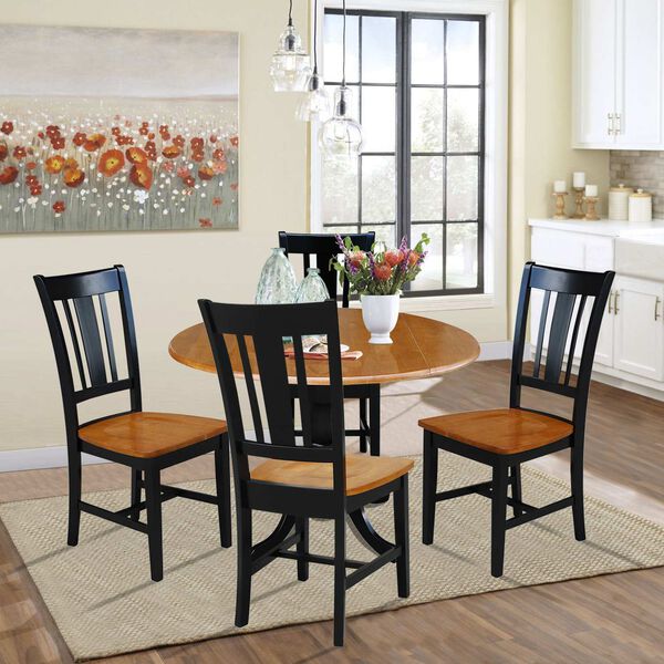 Black and Cherry 42-Inch Dual Drop Leaf Dining Table with Splat Back Chairs, Five-Piece, image 2