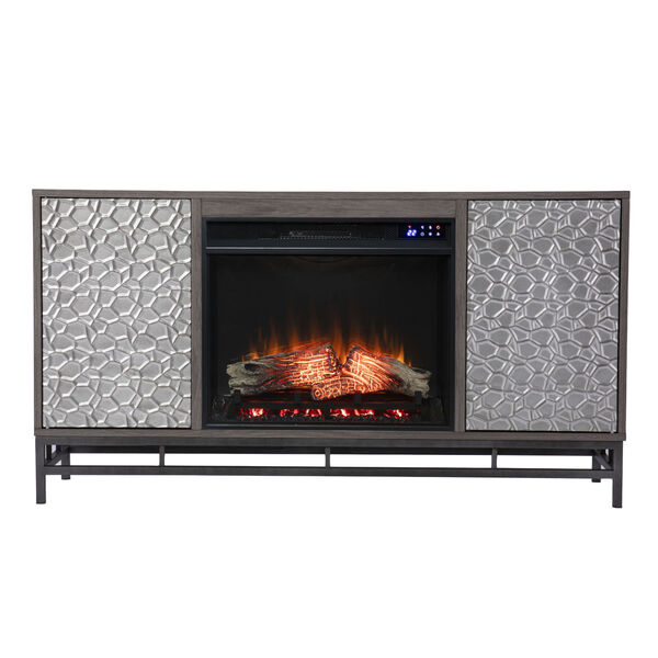 Hollesborne Gray and gunmetal gray Electric Fireplace with Media Storage, image 2
