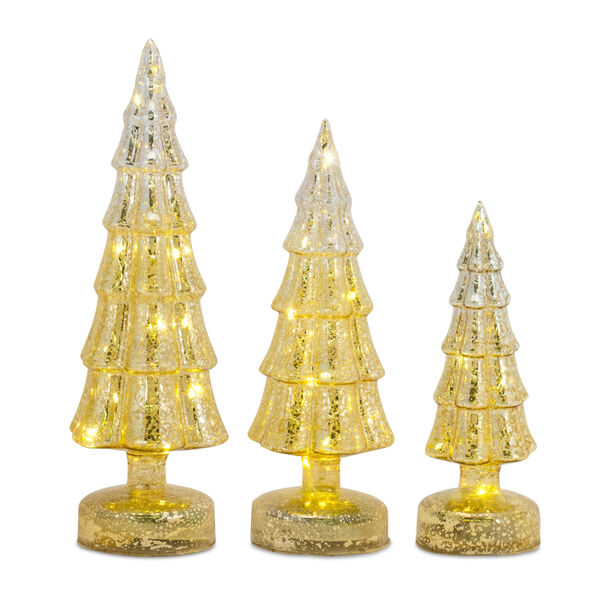 Gold Glass LED Tree Holiday Tabletop Decor, Set of Three, image 1