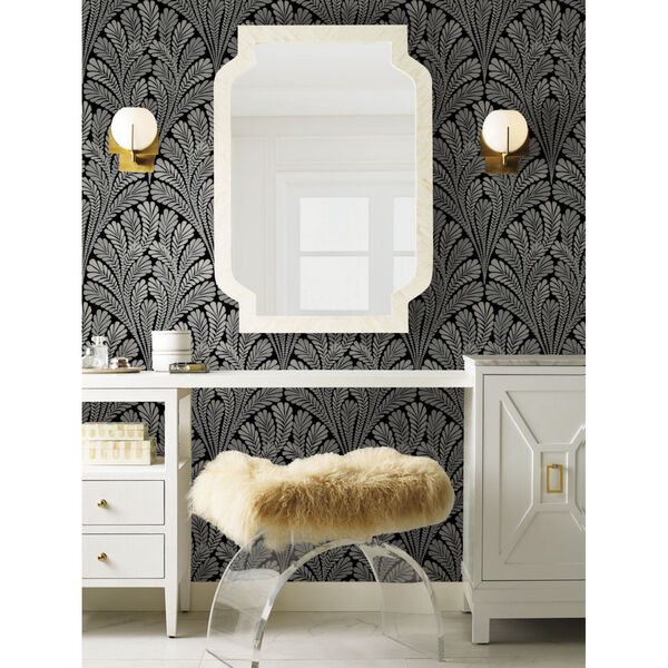 Black and White 20.5 In. x 33 Ft. Shell Damask Wallpaper, image 1