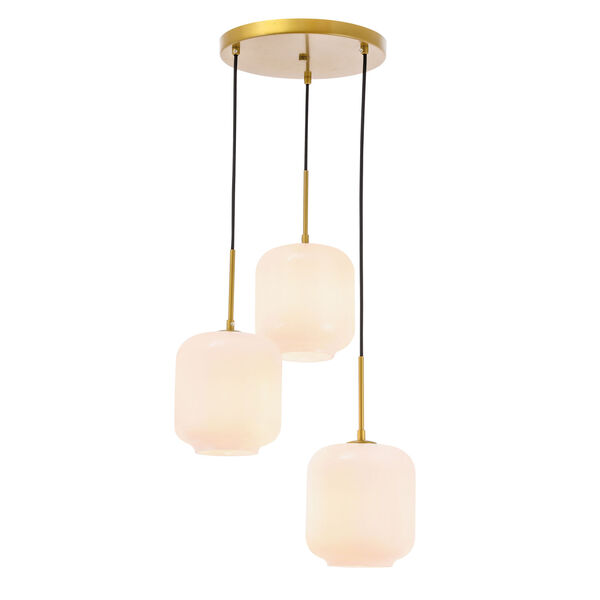Collier Brass 18-Inch Three-Light Pendant with Frosted White Glass, image 1
