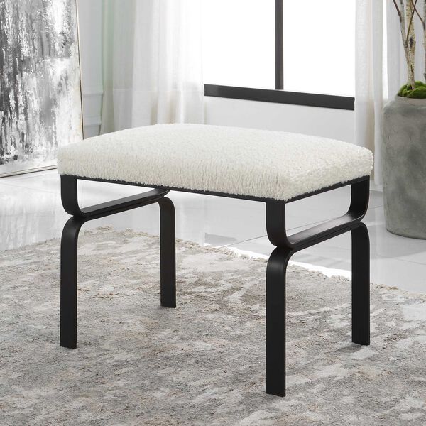 Diverge Satin Black and White Shearling Small Bench, image 2
