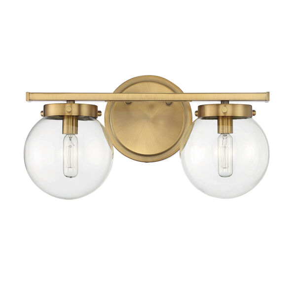 Cora Natural Brass Two-Light Bath Vanity with Clear Glass, image 2