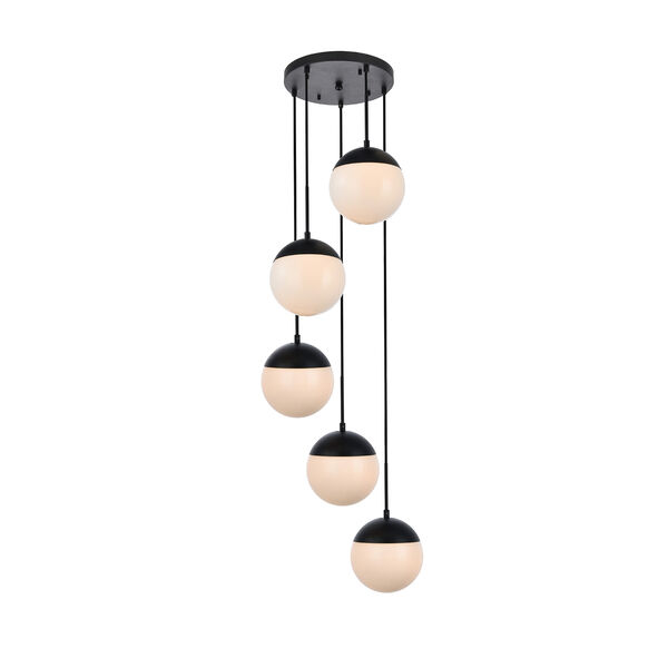 Eclipse Black and Frosted White 18-Inch Five-Light Pendant, image 1