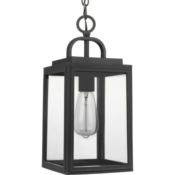 Grandbury Textured Black Seven-Inch One-Light Outdoor Pendant with Clear Shade, image 1