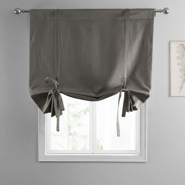 River Rock Grey Solid Cotton Tie-Up Window Shade Single Panel, image 3