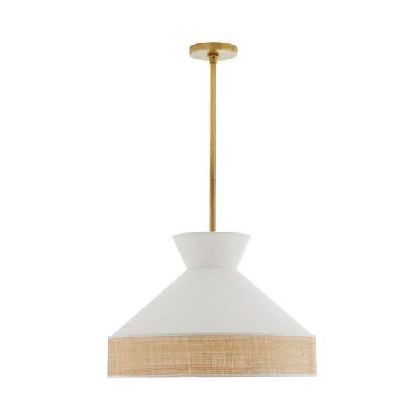 White Linen and Natural Rattan One-Light Malena Pendant, image 1