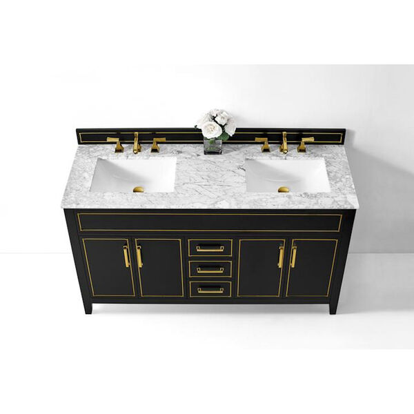 Aspen Black Onyx 60-Inch Bath Vanity Set with Italian Carrara White Marble, image 6