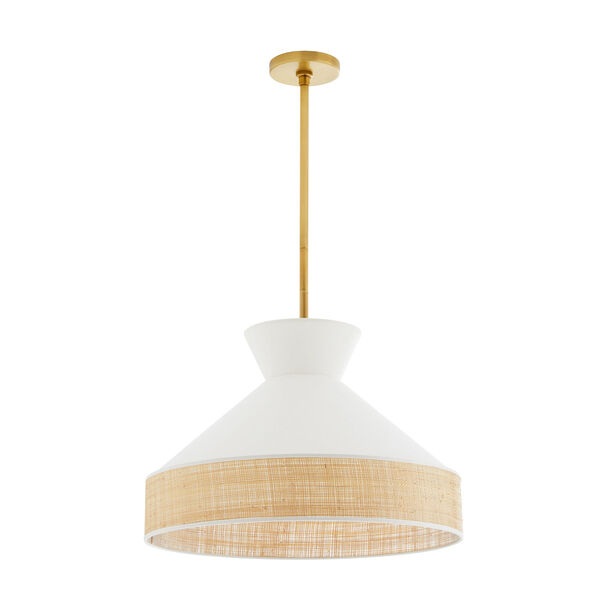 White Linen and Natural Rattan One-Light Malena Pendant, image 3