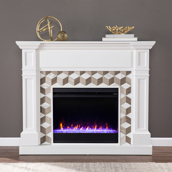 Darvingmore White Color Changing Fireplace with Marble Surround, image 1