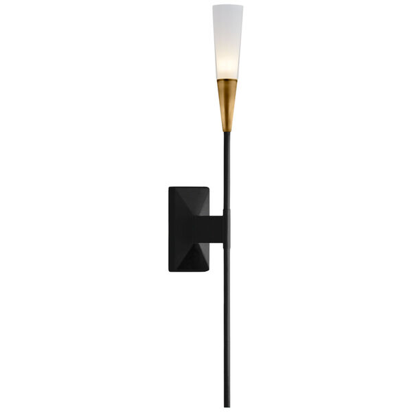 Stellar Single Tail Sconce in Matte Black and Antique Brass with Frosted Acrylic by Chapman  and  Myers - (Open Box), image 1