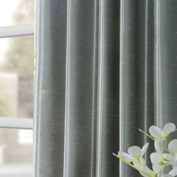 Storm Grey Vintage Textured Faux Dupioni Silk Single Panel Curtain, 50 X 108, image 8