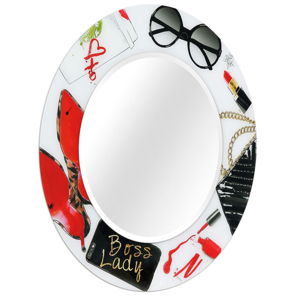 Boss Lady Red 36 x 36-Inch Round Beveled Wall Mirror, image 2