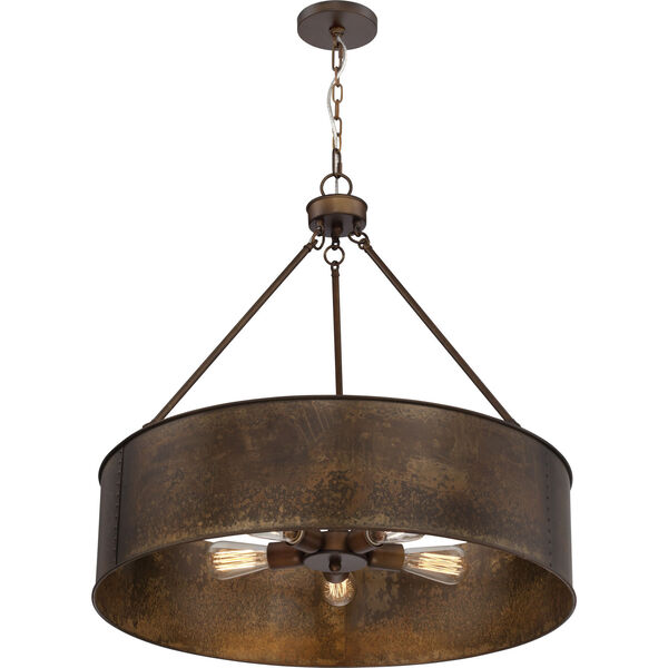 River Station Weathered Brass Five-Light Industrial Drum Pendant, image 1